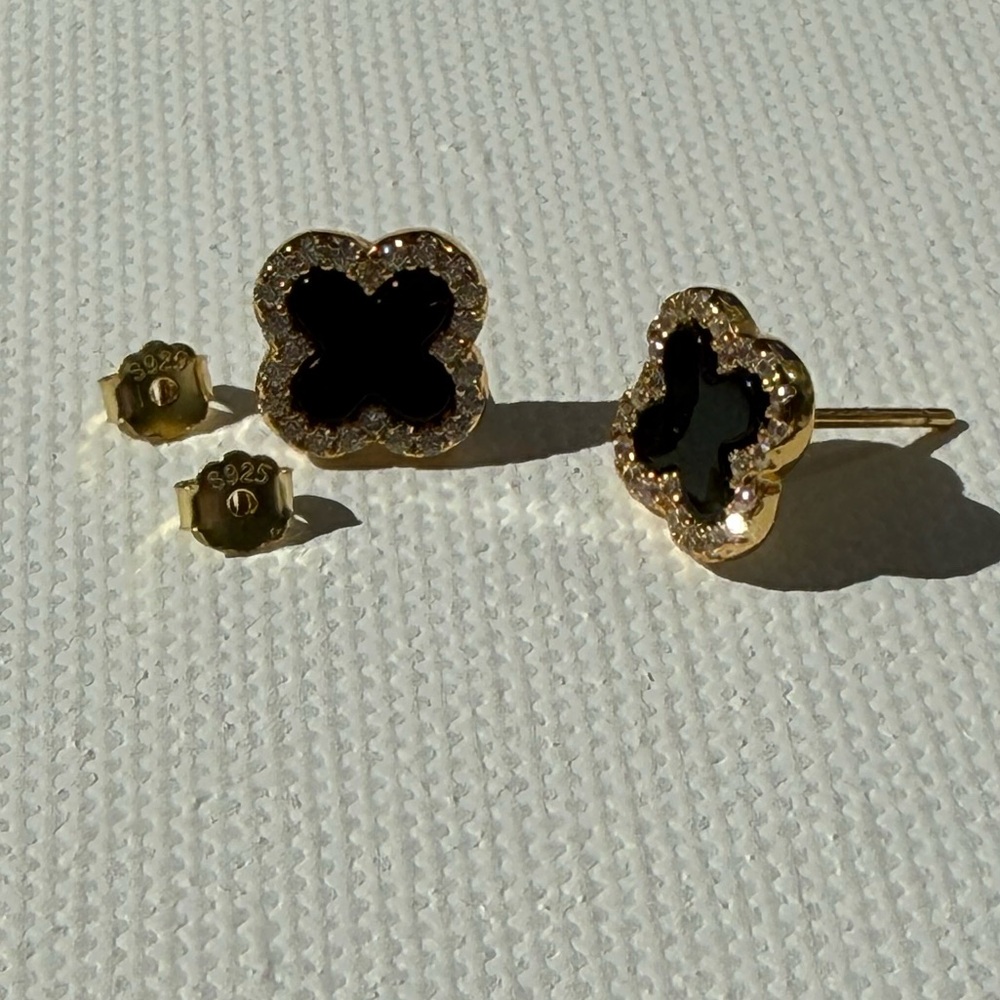 Four Leaf Clover 925 Sterling Silver Stud Earrings, 14K Gold Plated - Picture 5 of 11